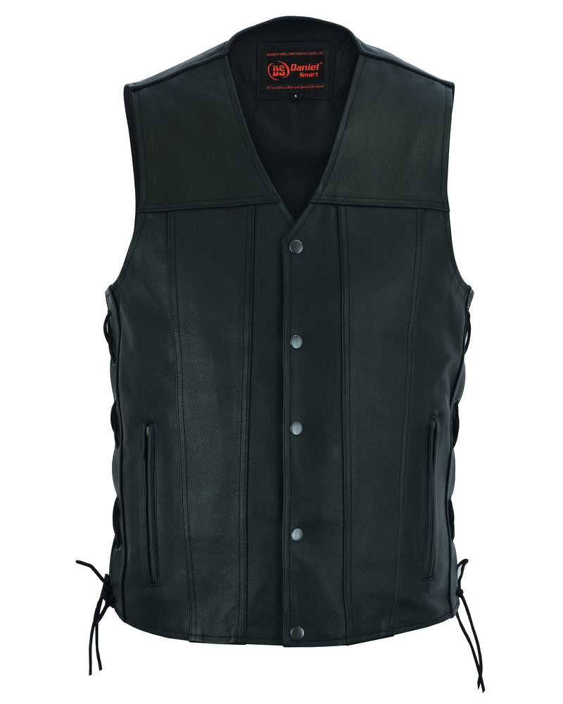 DS Men's Tall Classic Tapered Bottom Biker Leather Vest- Black