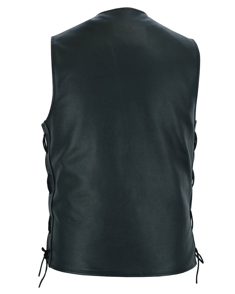DS Men's Tall Classic Tapered Bottom Biker Leather Vest- Black