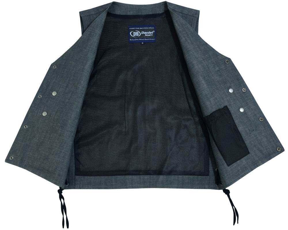 DM Men's Rough Rub-Off Raw Finish Broken Gray Denim Vest