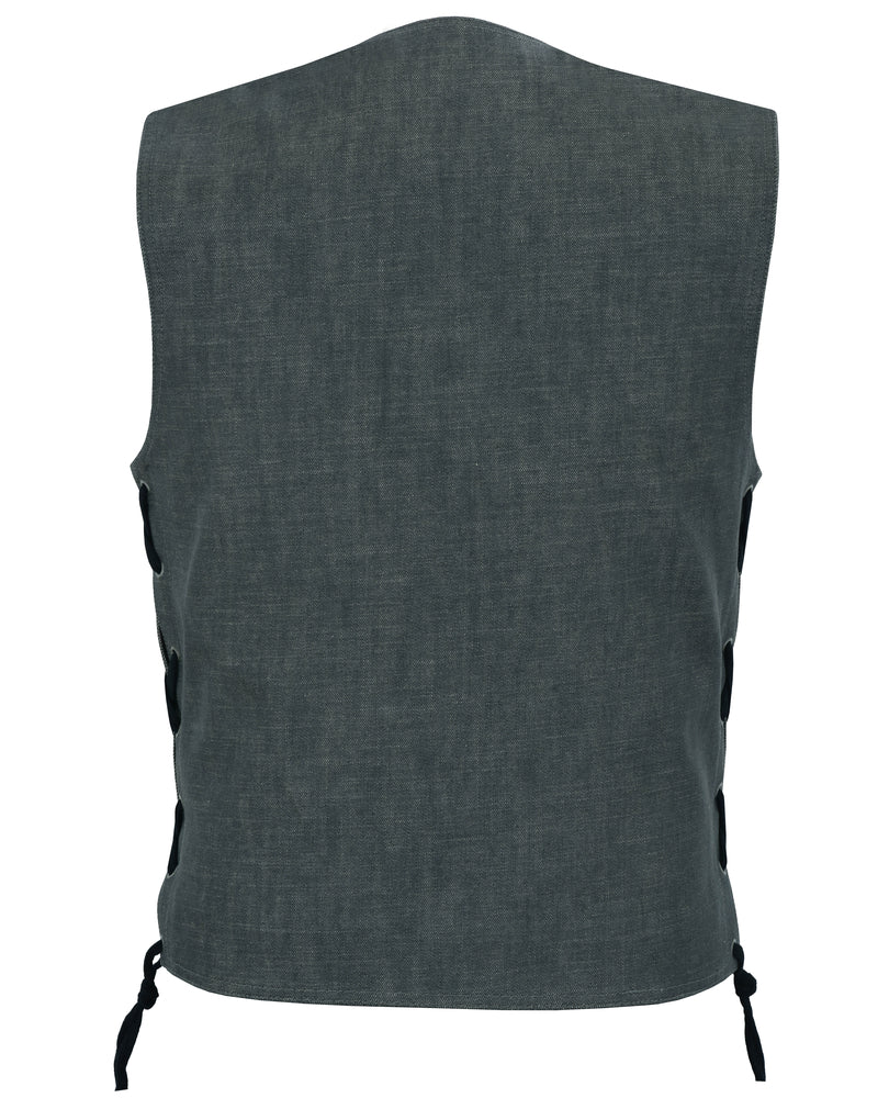 DM Men's Rough Rub-Off Raw Finish Broken Gray Denim Vest