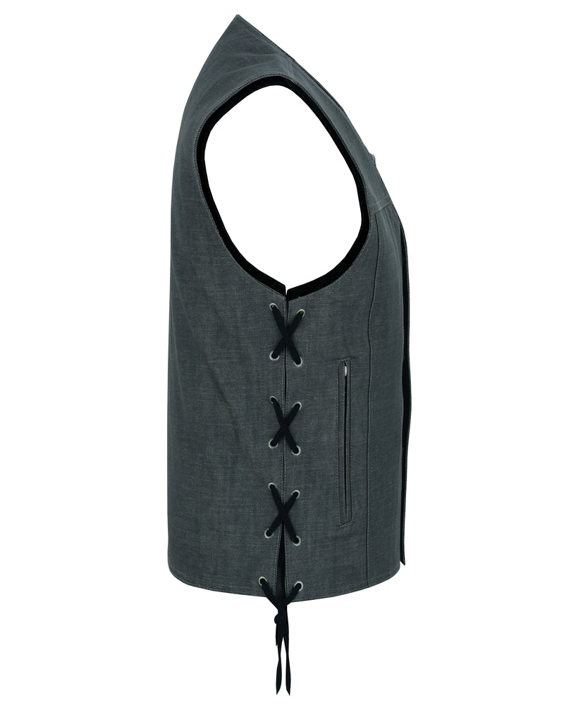 DM Men's Rough Rub-Off Raw Finish Broken Gray Denim Vest