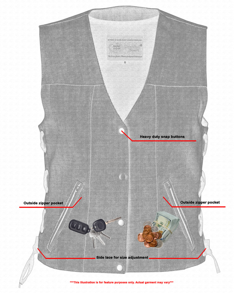 DM Women's Rough Rub-Off Raw Finish Broken Gray Denim Vest