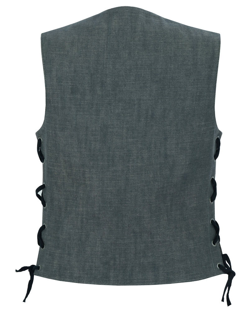 DM Women's Rough Rub-Off Raw Finish Broken Gray Denim Vest
