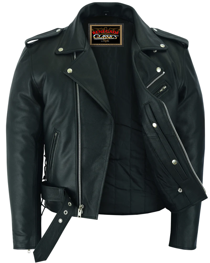 Classic Star Black Men’s Leather Motorcycle Jacket – Adjustable Fit