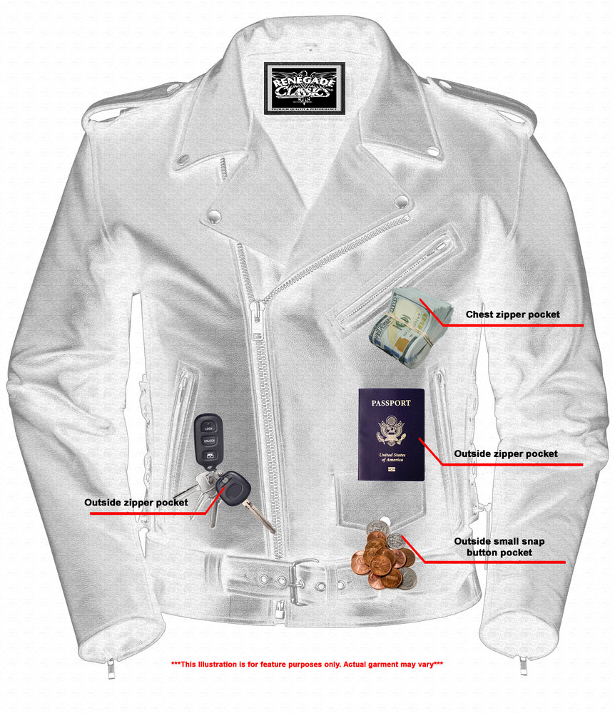 Classic Star Black Men’s Leather Motorcycle Jacket – Adjustable Fit