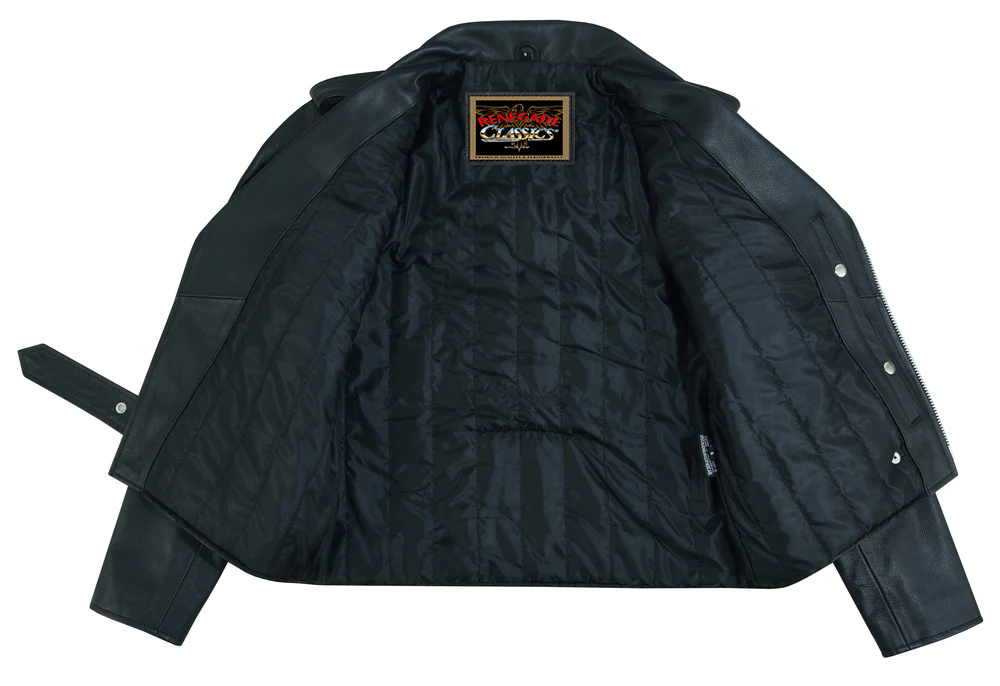 Classic Star Black Men’s Leather Motorcycle Jacket – Adjustable Fit