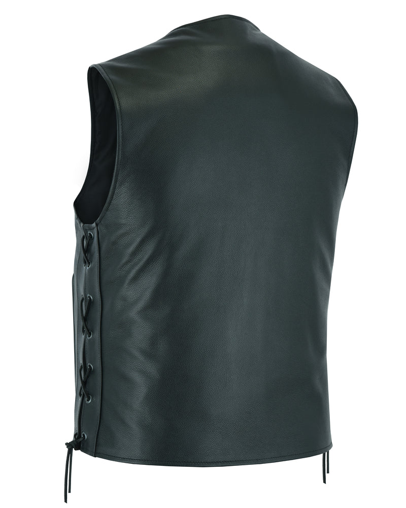 Clubster Men's Black Milled Cowhide Side Lace Motorcycle Leather Vest