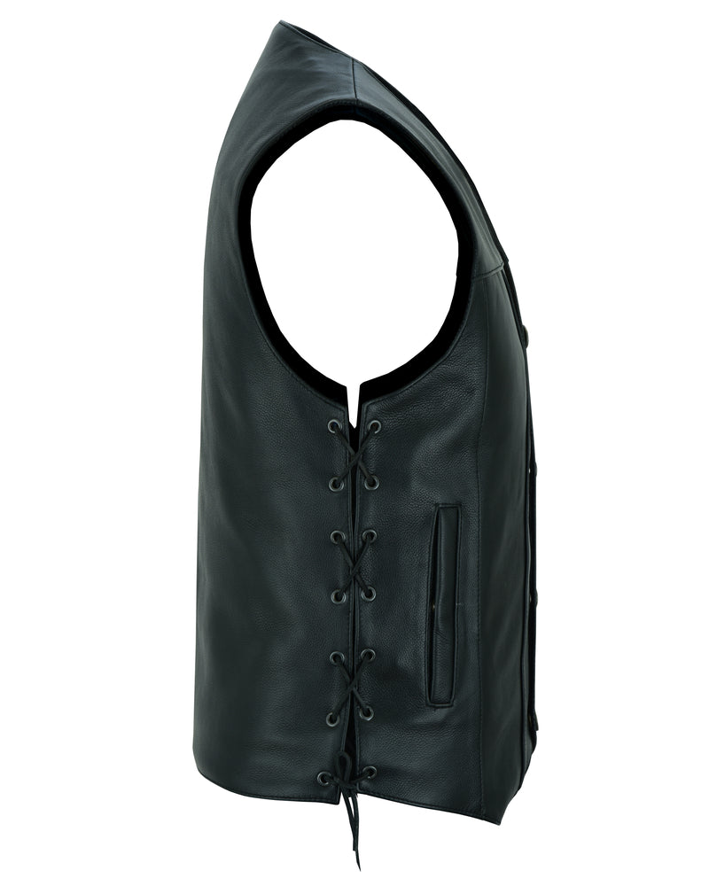 Hawk Men's Classic Black Leather Motorcycle Vest