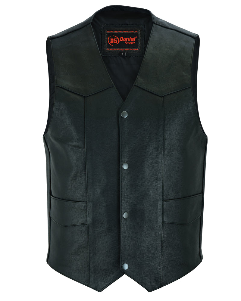 DS Men's Traditional Leather Motorcycle Vest - Black
