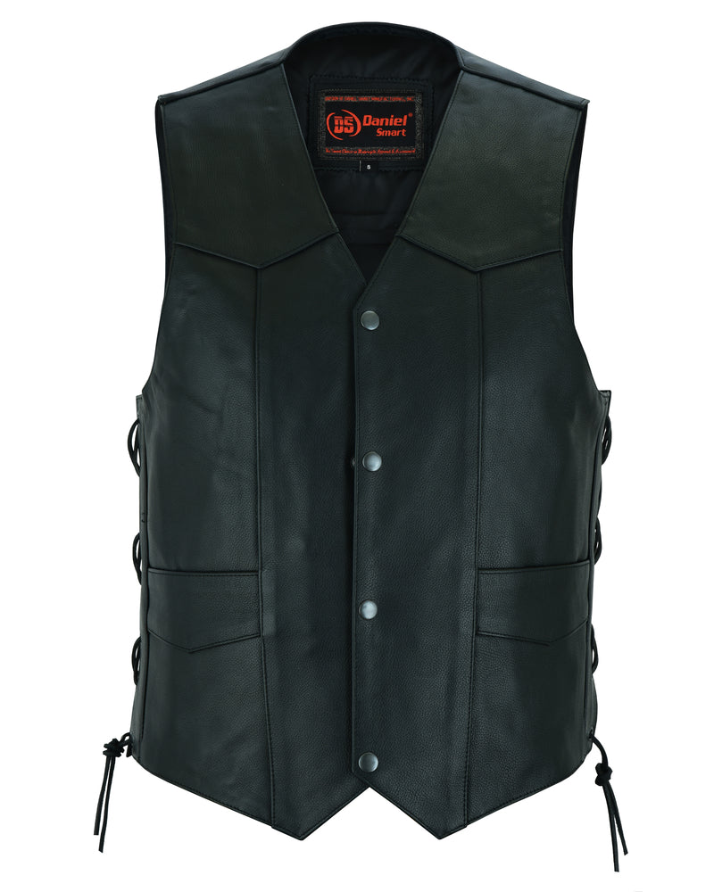 DS Men's Traditional Leather side lacing Vest - Black