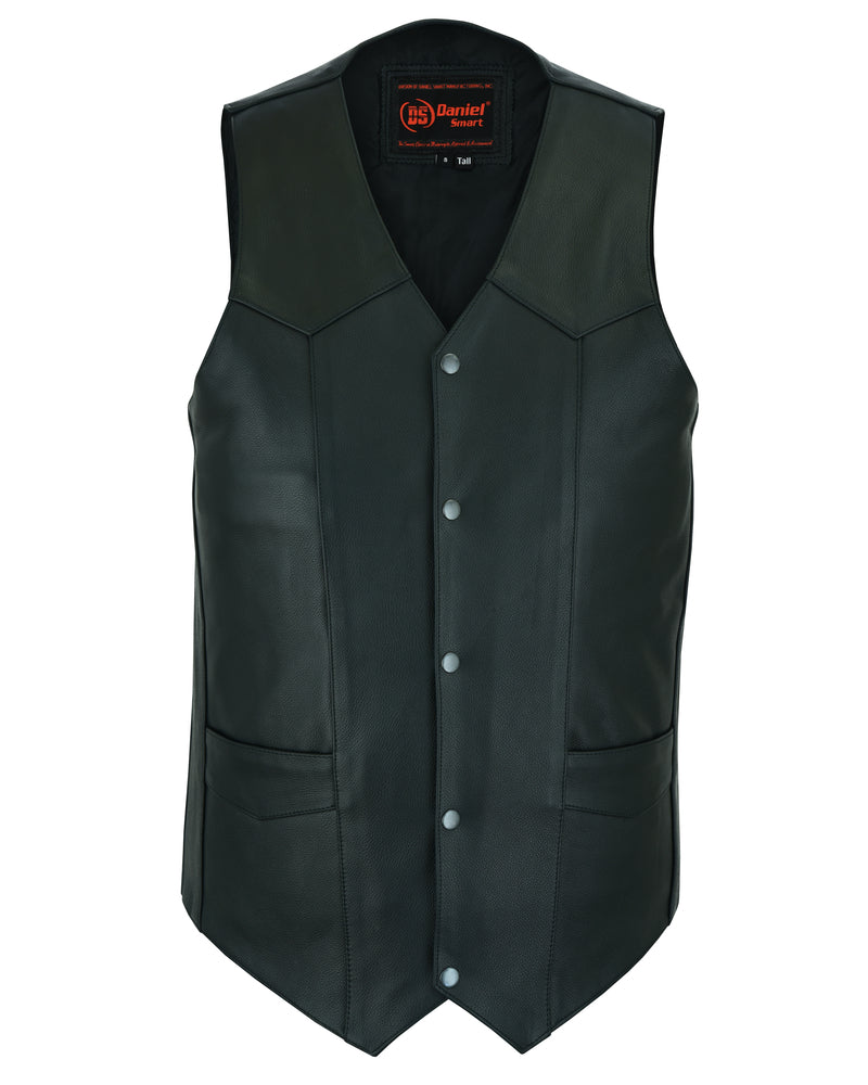 DS Men's Tall Classic Motorcycle Leather Vest - Black