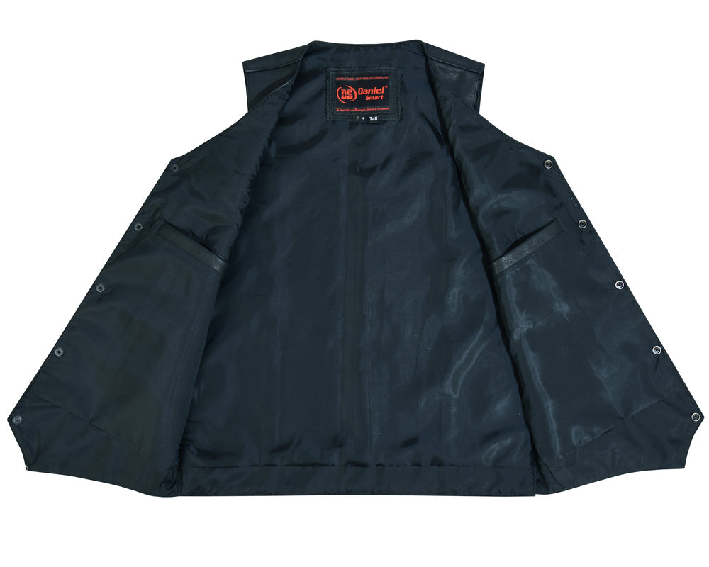 DS Men's Tall Classic Motorcycle Leather Vest - Black
