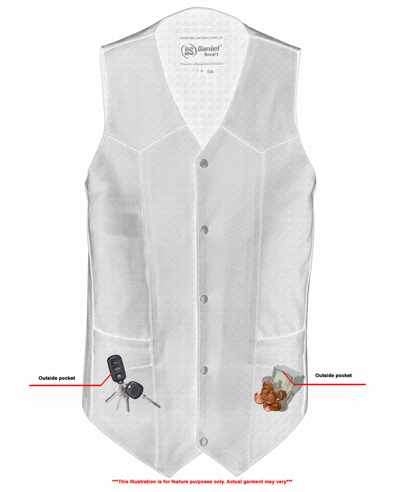 DS Men's Tall Classic Motorcycle Leather Vest - Black