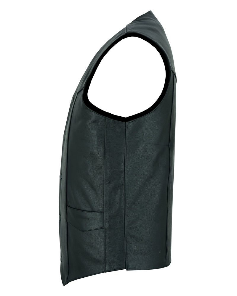 DS Men's Tall Classic Motorcycle Leather Vest - Black