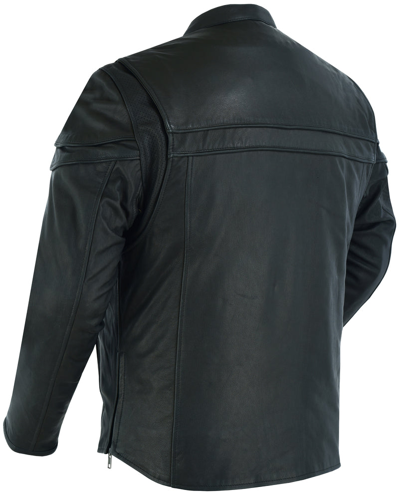 DS Men’s Sporty Lightweight Black Leather Cross Over Jacket