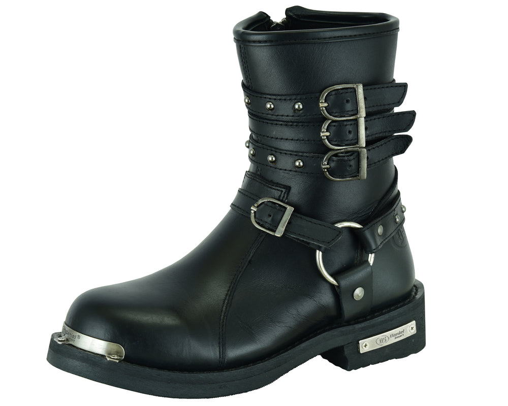 DS Women's 9 Inch Black Triple Buckle Leather Harness Boot
