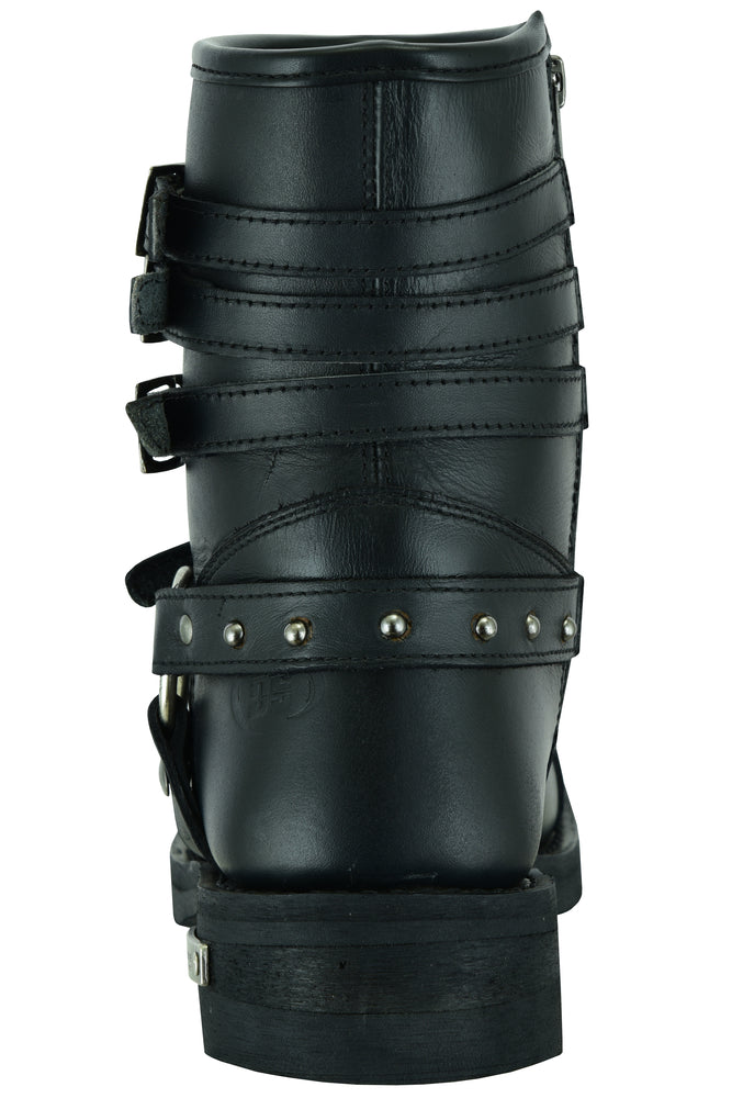 DS Women's 9 Inch Black Triple Buckle Leather Harness Boot