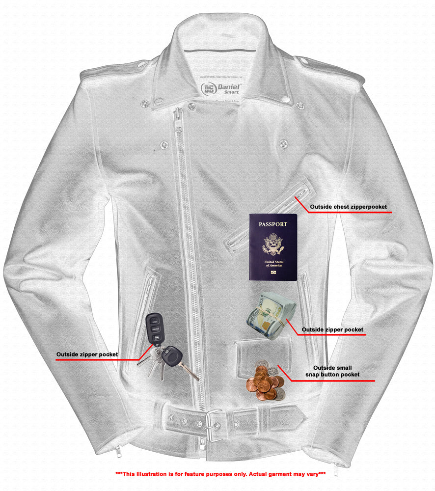 DS Men's Classic Plain Side Police Style M/C Jacket - TALL