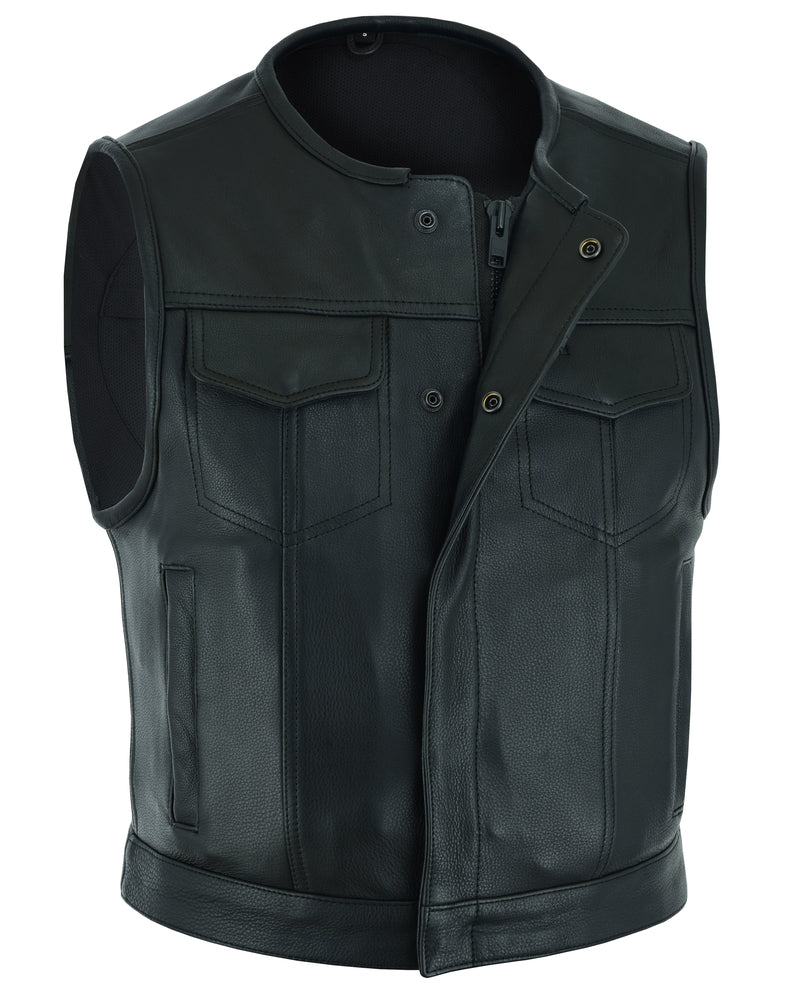 DS Men's Drop Zone Leather Motorcycle Vest – Black