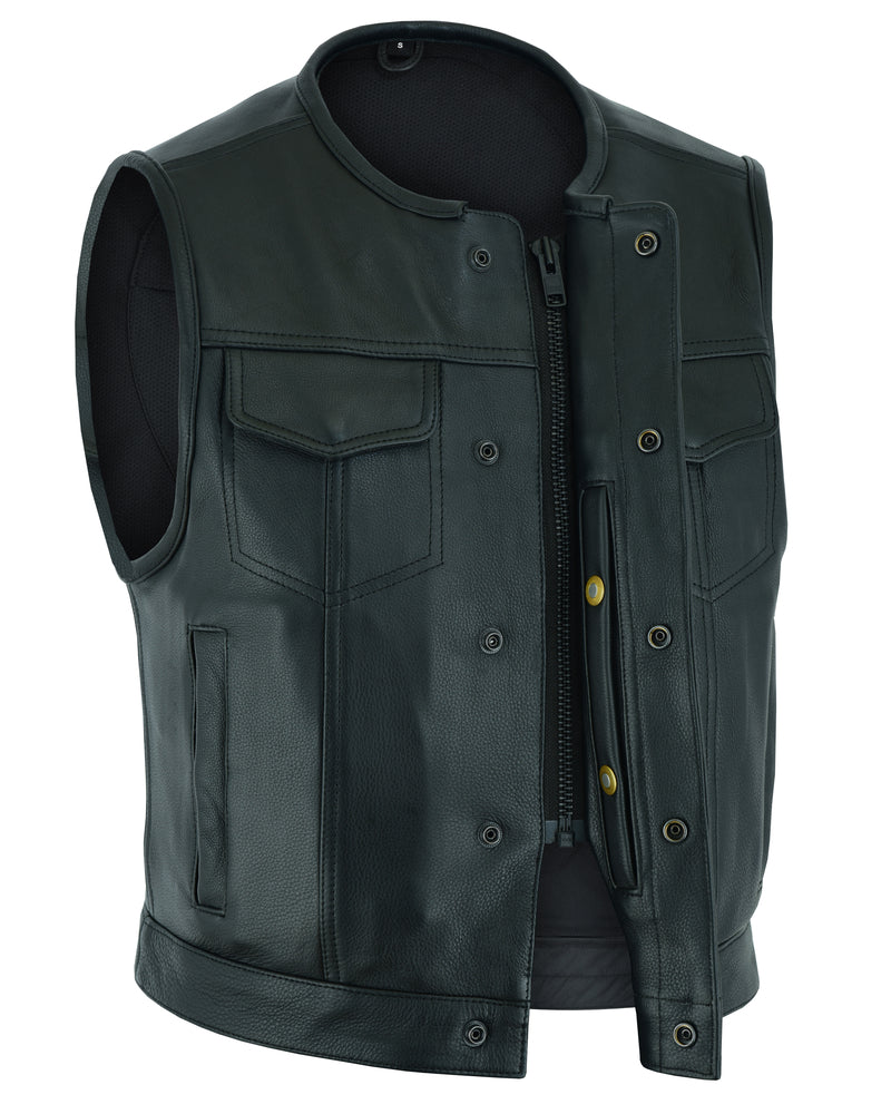 DS Men's Drop Zone Leather Motorcycle Vest – Black