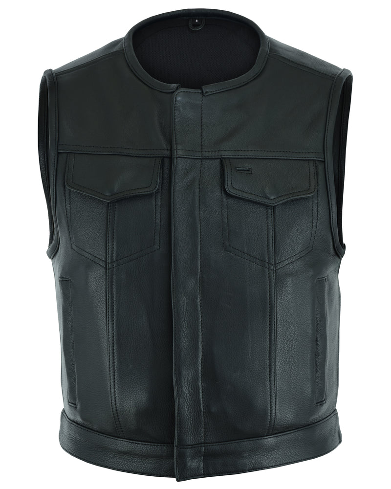 DS Men's Drop Zone Leather Motorcycle Vest – Black