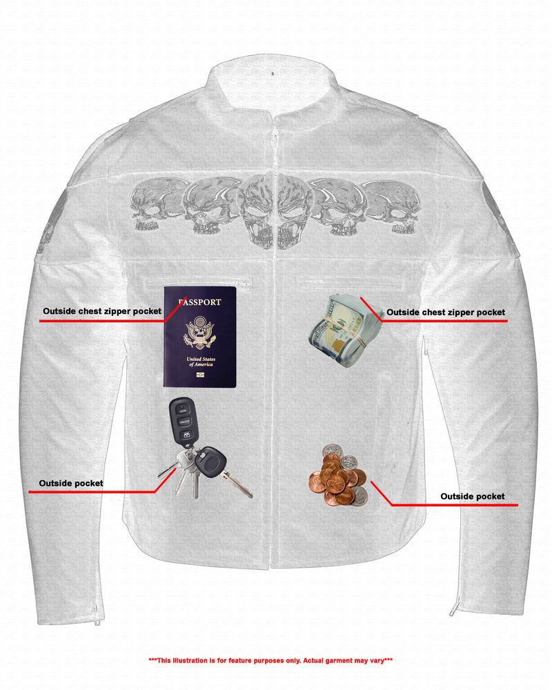 DS Men's Textile Scooter Style Jacket w/ Reflective Skulls