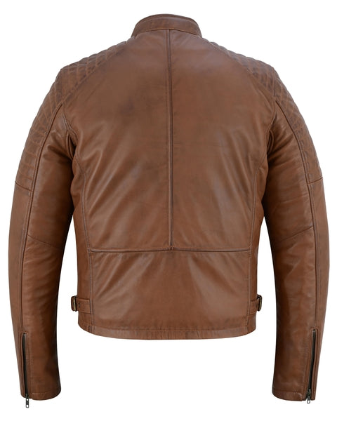 COPPER SLAYER MEN'S SHEEPSKIN LEATHER FASHION JACKET WITH SNAP BUTTON COLLAR
