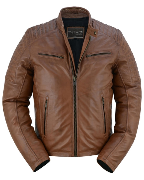 COPPER SLAYER MEN'S SHEEPSKIN LEATHER FASHION JACKET WITH SNAP BUTTON COLLAR