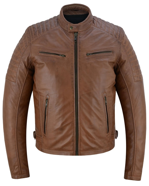 COPPER SLAYER MEN'S SHEEPSKIN LEATHER FASHION JACKET WITH SNAP BUTTON COLLAR